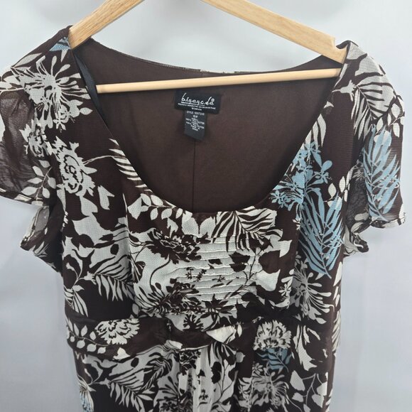 Biyaycda Brown Floral Y2K Sheer Overlay Lined Sleeveless Midi Dress 16W - Picture 3 of 10